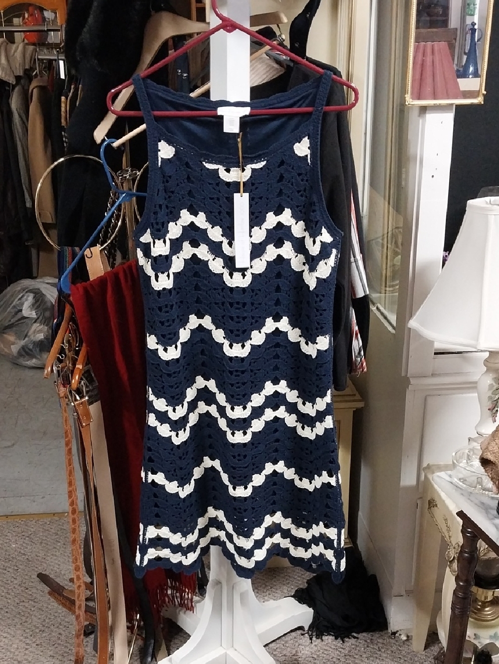 House of Harlow 1960 Navy and White Crochet Dress NWT